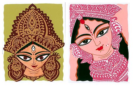 Face of Durga - Set of 2 Small Poster