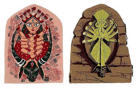Goddess Durga - Set of 2 Small Poster
