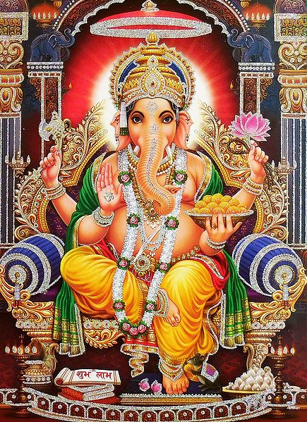 Ganesha Sitting on Throne - Glitter Poster