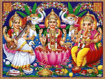 Lakshmi, Sarasawti and Ganesha