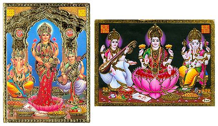 Lakshmi, Saraswati and Ganesha - Set of 2 Posters