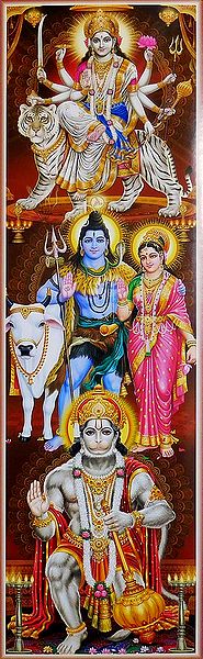 Durga, Shiva Parvati and Hanuman