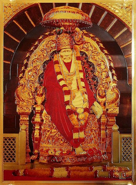 Shirdi Sai Baba Sitting on Throne - Golden Metallic Poster