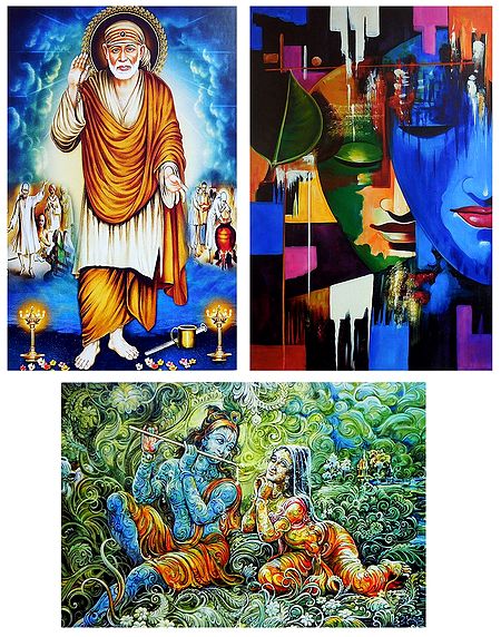 Shirdi Sai Baba and Radha Krishna - Set of 3 Posters