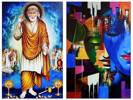 Shirdi Sai Baba and Radha Krishna - Set of 2 Posters