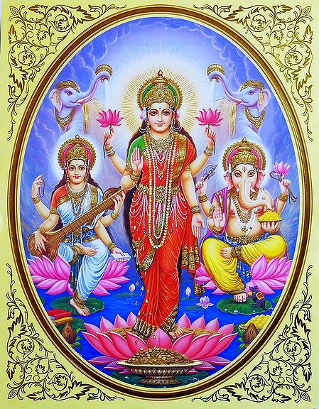 Lakshmi,Saraswati and Ganesha