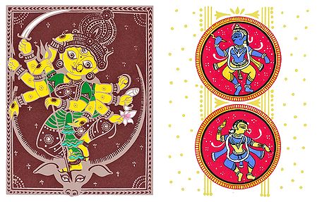 Durga and Radha Krishna - 2 Small Posters