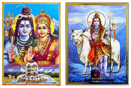 Shiva Parvati, Shiva with Bull - Set of 2 Posters
