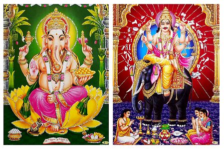 Ganesha and Vishwakarma - Unframed 2 Glitter Poster