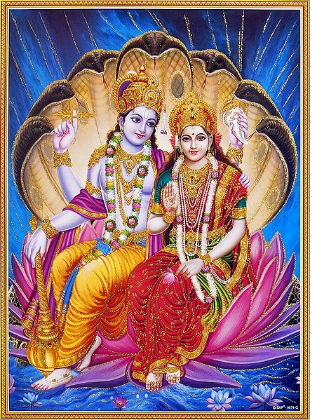 Vishnu with Lakshmi - Glitter Poster