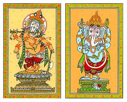 Lord Ganesha - 2 Patachitra Posters - Unframed