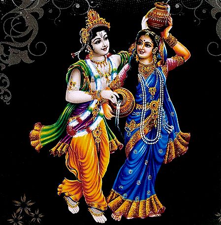 Krishna Helping Radha to Carry Kalash