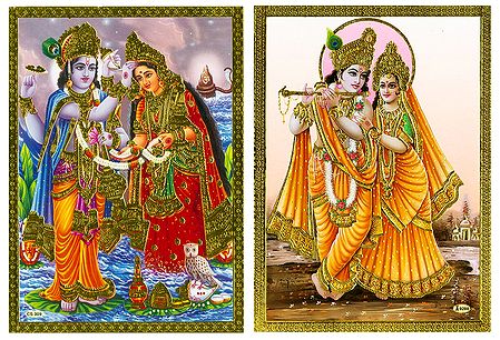 Vishnu Lakshmi and Radha Krishna - Set of 2 Posters