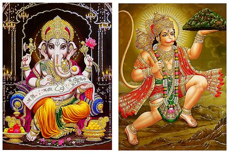 Ganesha and Hanuman - Set of 2 Glitter Posters