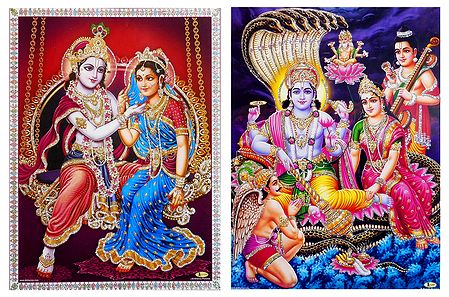 Radha Krishna and Lakshmi Narayan - Unframed 2 Glitter Poster