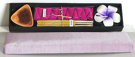 Flower Fragrance Incense Sticks and Incense Cones with Ceramic Holder and a Flower Candle