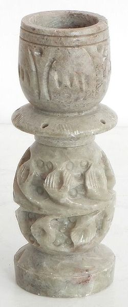 Intricately Stone Carved Incense Stick Holder with Candle Stand