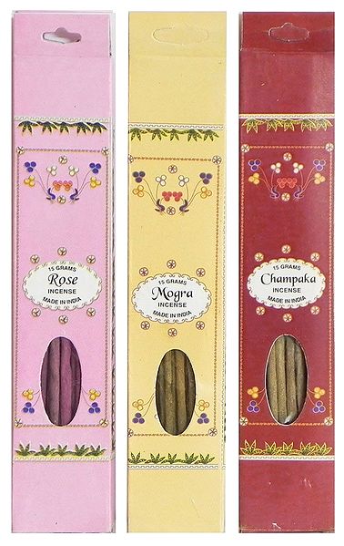 Set of Three Incense Sticks Packets with Rose, Mogra and Champaka Fragrances