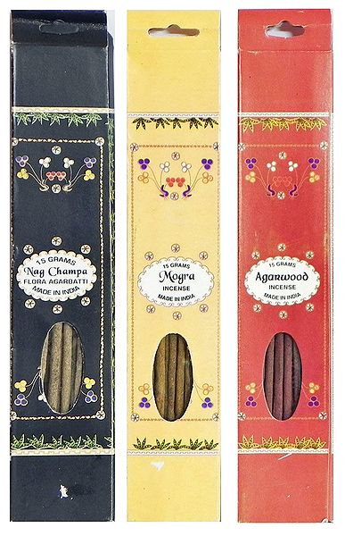 Set of Three Incense Sticks Packets with Nag Champa, Mogra and Agarwood Fragrances