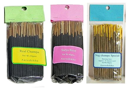 Real Champa, Surya Rose and Nag Champa Special - Pack of Three Small Sized Incense Sticks