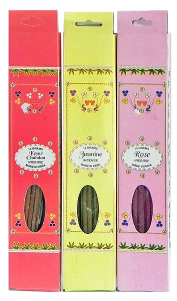 Set of Three Incense Sticks Packets with Kesar Chandan, Jasmine and Rose Fragrances