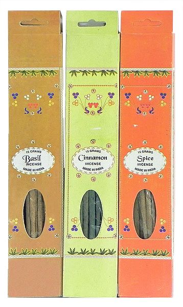 Set of Three Incense Sticks Packets with Basil, Cinnamon and Spice Fragrances