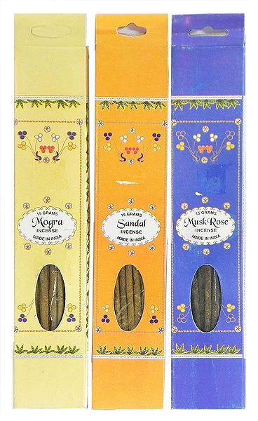 Set of Three Incense Sticks Packets with Mogra, Sandal and Musk Rose Fragrances