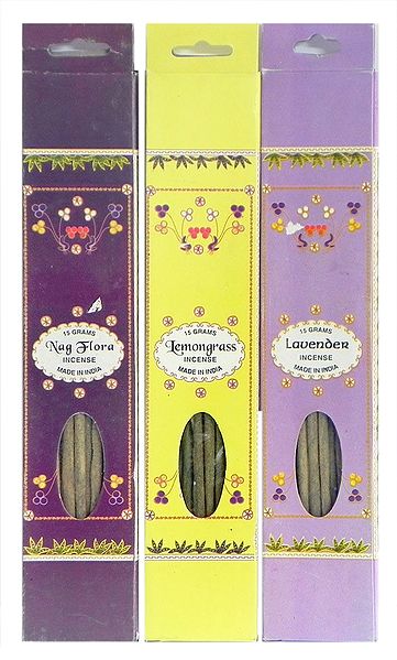 Set of Three Incense Sticks Packets with Nag Flora, Lemongrass and Lavender Fragrances