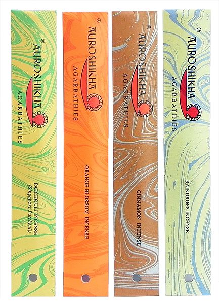 Set of Four Incense Sticks Packets with Raindrops, Cinnamon, Orange Blossom and Patchauli Fragrances