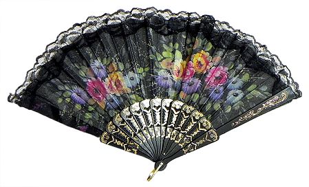 Floral Print on Cloth Fan - Wall Hanging