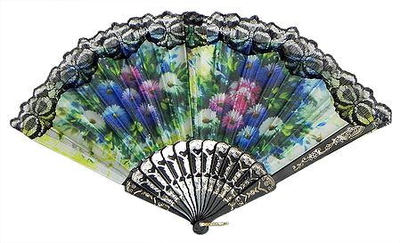 Floral Print on Cloth Fan - Wall Hanging