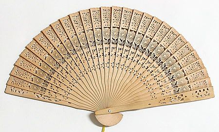 Sandalwood Carving and Hand Painted Fan - Wall Hanging