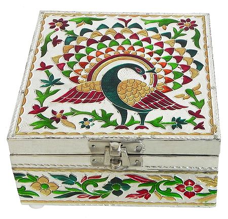 Peacock Meenakari Jewelry Box with Velvet Lining