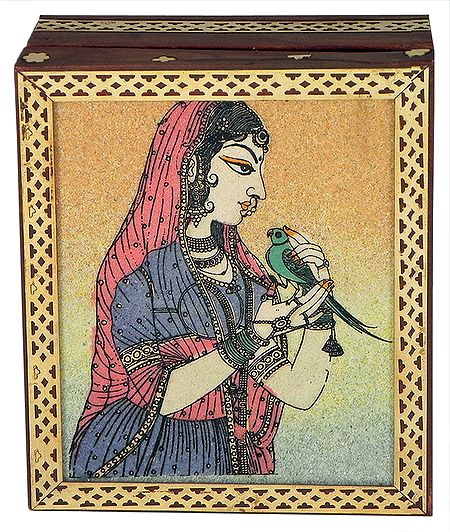 Princess with Parrot - Jewelry Box with Gemstone Painting