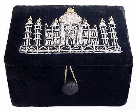 Jewelry Box with Zari and Sequine Work Taj Mahal