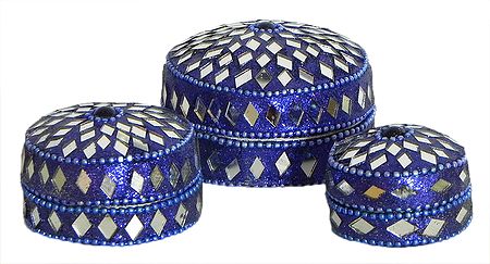 Set of 3 Decorated Metal Kumkum Containers