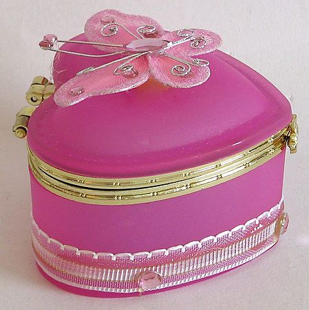 Pink Heart Shaped Jewelry Box Decorated with Butterfly on Top