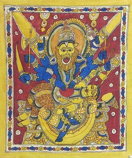 Vishnu as Narasimha Avatar Killing Demon Hiranyakashipu