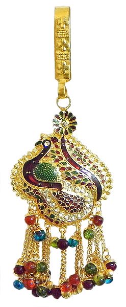 Stone Studded and Laquered Peacock Chabbi Challa with Beaded jhalar