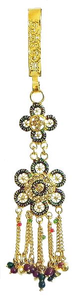 Stone Studded and Laquered Flower Chabbi Challa with Beaded jhalar