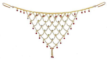 White and Multicolor Stone Studded and Gold Plated Jhalar Kamarband (Only for Front)