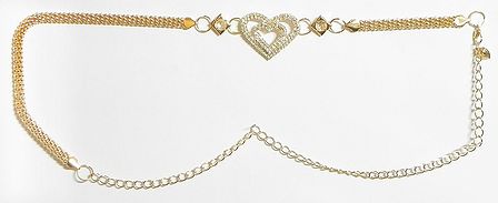 Golden Kamarband with White Stone Studded Heart Pendant