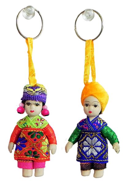 Set of 2 European Costume Doll Key Rings