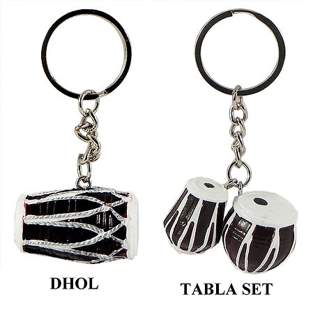 Pair of Key Rings with Dhol and Tabla Set