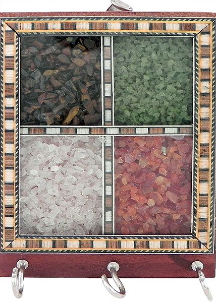 Gemstone Chips on Wooden Key Rack with Three Hooks - Wall Hanging