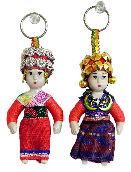 Set of 2 European Costume Doll Key Rings