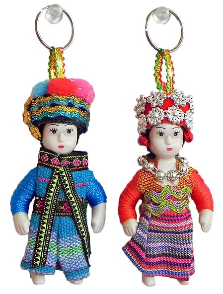 Set of 2 Russian Costume Doll Key Rings