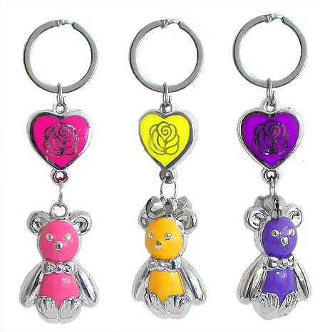 Set of 3 Colorful Teddy with Rose on Heart