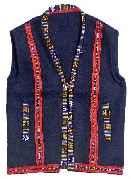 Dark Blue Kullu Sleeveless Woolen Jacket with Pocket from Himachal pradesh