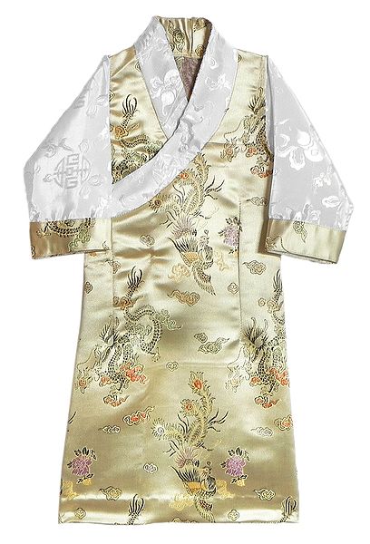Beige Brocade Silk Sikkimese Dress